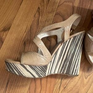 Stylish Tan Prada Wedge Sandals